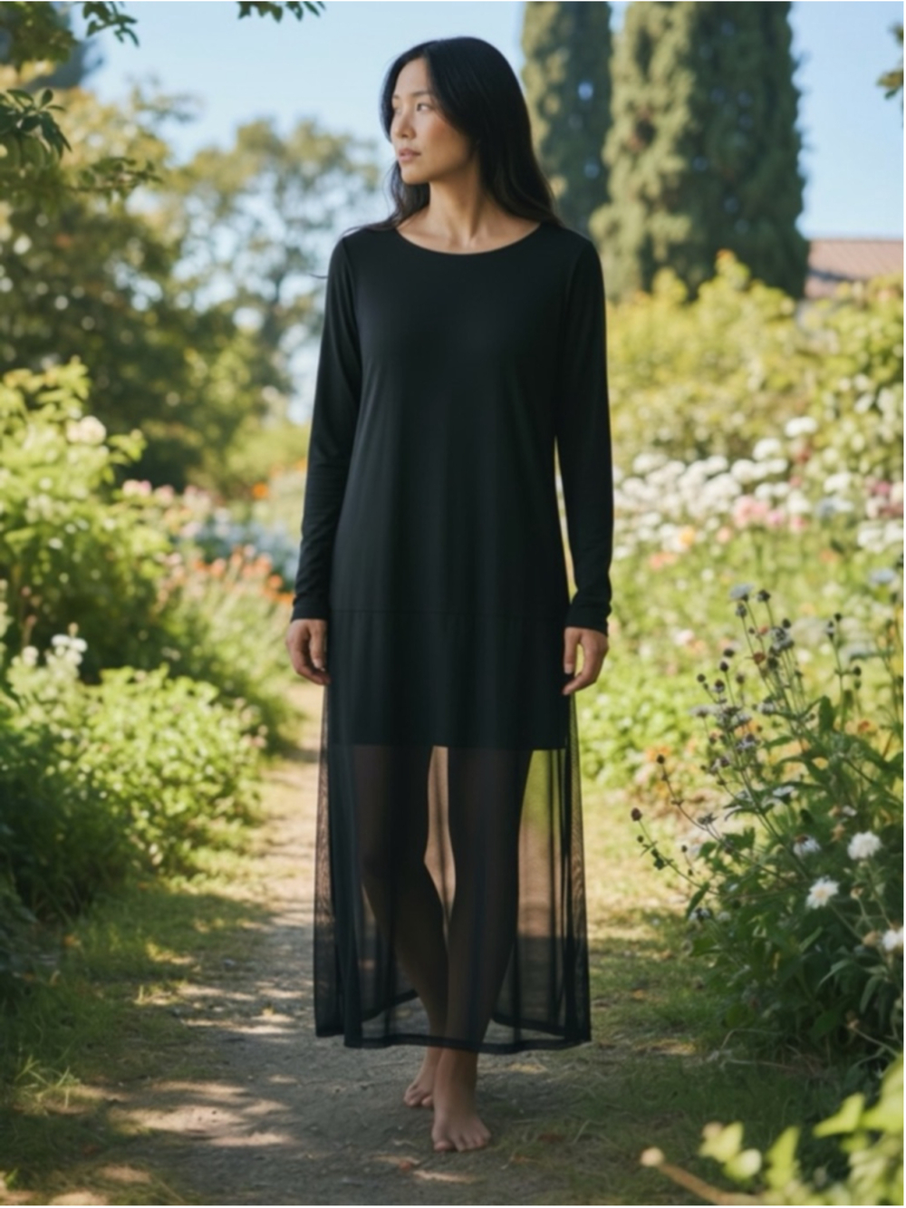 EILEEN FISHER Black Long Sexy Silk Dress Small